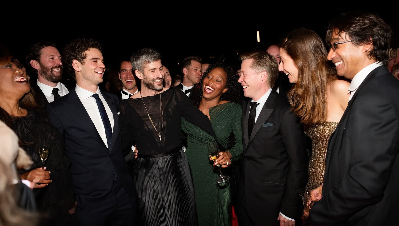Guests in formal attire mingling at an elegant black tie gala